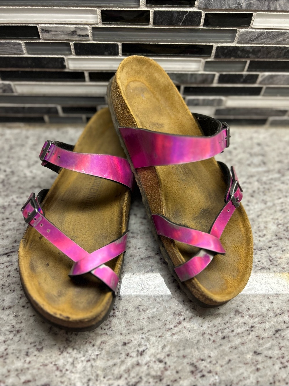 Birkenstock Mayari Pink Metallic Double-Strap Cork Footbed Sandals size 8(39)